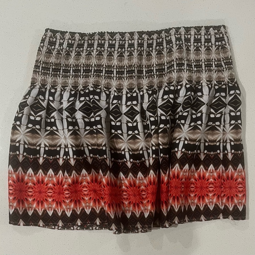 White House Black Market Black Brown Tan Pink Peach Smocked Waist Skirt Large L
